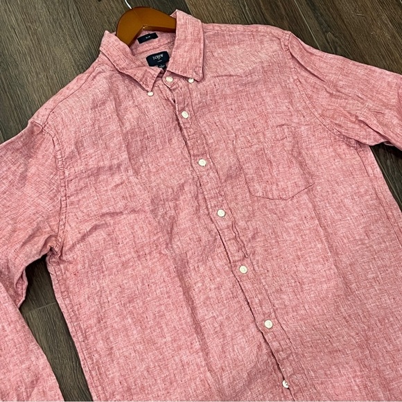 J Crew Shirt Men’s Large Red 100% Linen Slim Fit Long Sleeve Designer - Picture 2 of 11